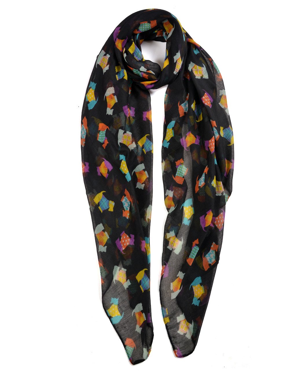New Ladies cute festive scotty dog scarf scottie westie west highland terrrier wrap hijab shawl (BLACK)
