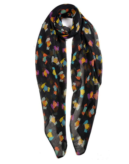 New Ladies cute festive scotty dog scarf scottie westie west highland terrrier wrap hijab shawl (BLACK)