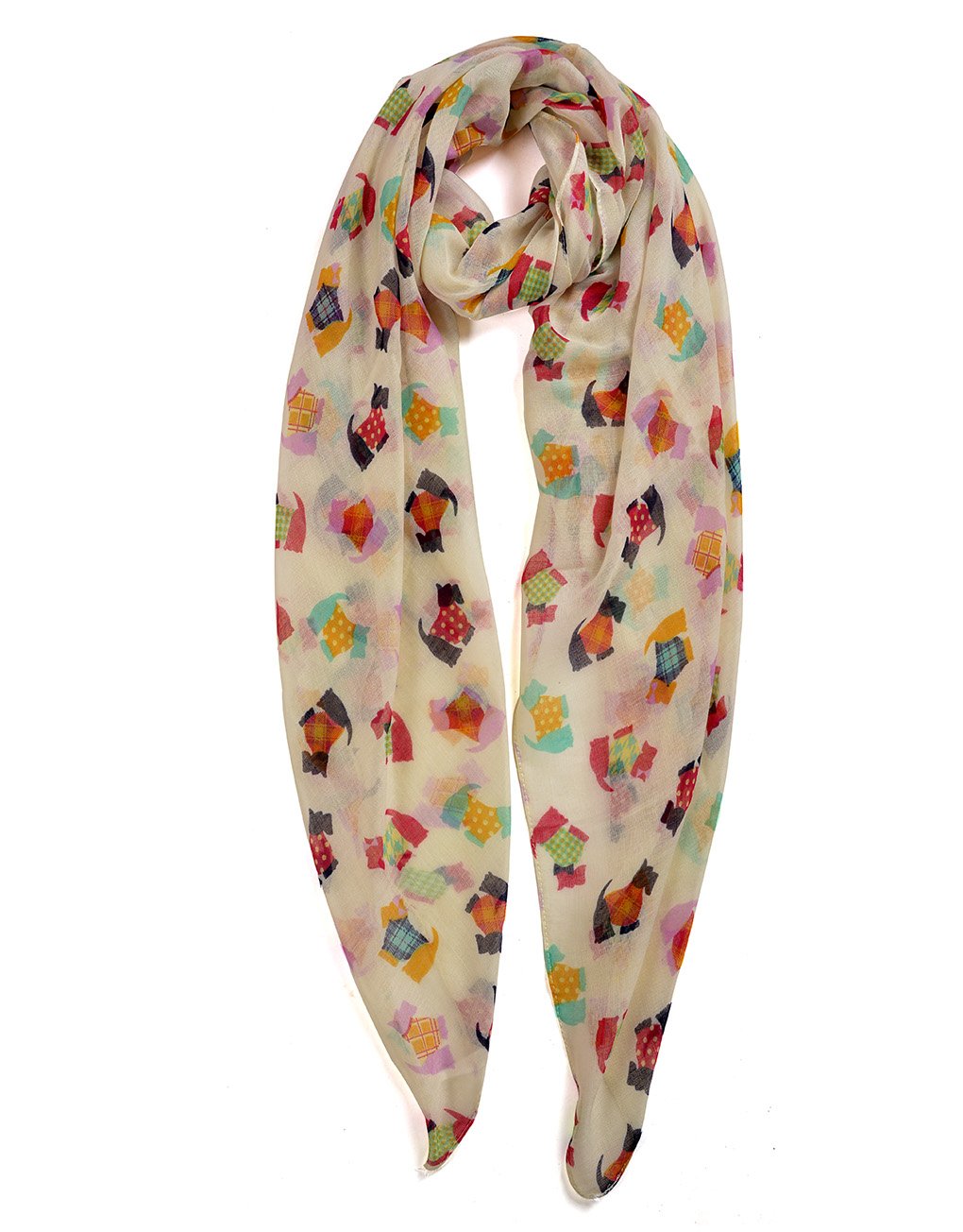 New Ladies cute festive scotty dog scarf scottie westie west highland terrrier wrap hijab shawl (BEIGE)