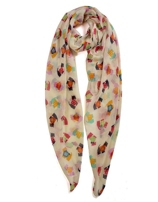 New Ladies cute festive scotty dog scarf scottie westie west highland terrrier wrap hijab shawl (BEIGE)