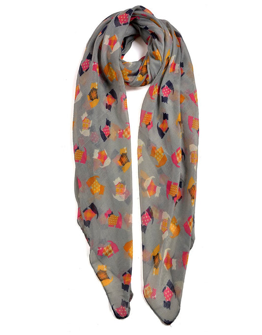 New Ladies cute festive scotty dog scarf scottie westie west highland terrrier wrap hijab shawl (GREY)