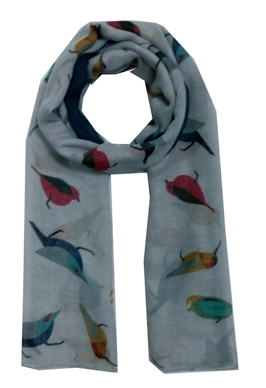 World of Shawls Beautiful Silver Bird Print Pattern Maxi Big Large Oversized Scarf Sarong Wrap