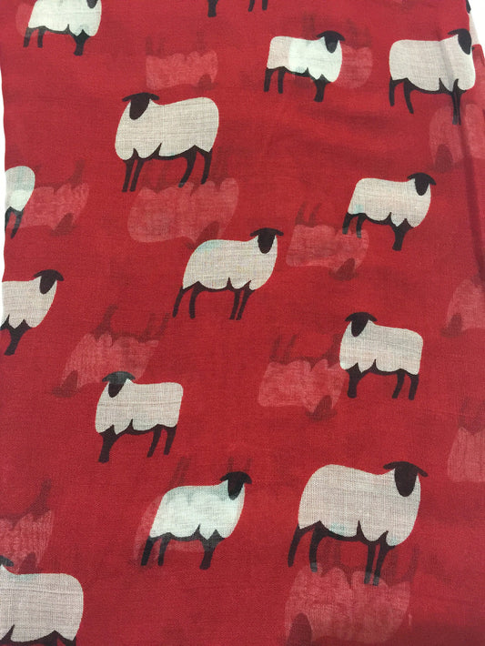 World of Shawls Red Sheep Print Design Ladies Scarves Shawl Wrap Maxi Scarf Sarong