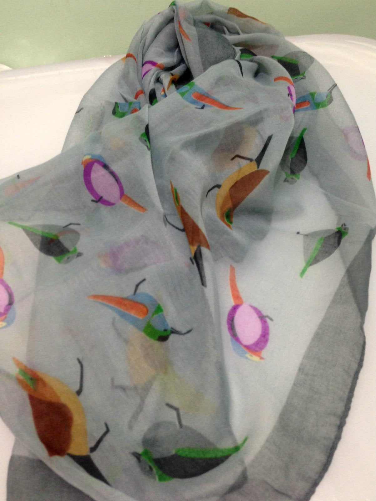 World of Shawls Beautiful Silver Bird Print Pattern Maxi Big Large Oversized Scarf Sarong Wrap