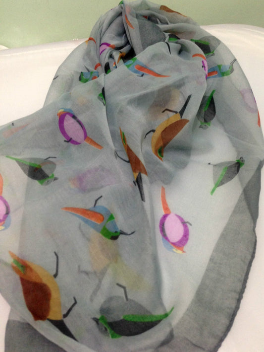 World of Shawls Beautiful Silver Bird Print Pattern Maxi Big Large Oversized Scarf Sarong Wrap