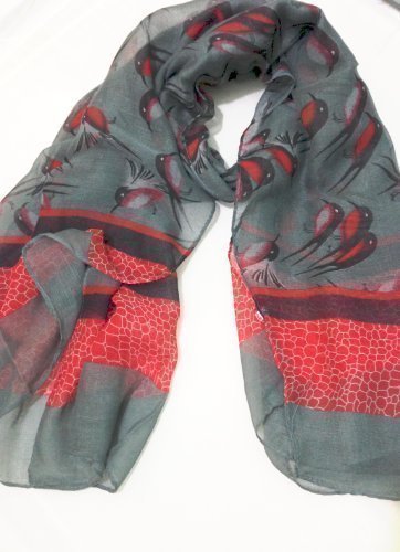 Beautiful Silver Robin Bird Print Pattern Maxi Big Large Oversized Scarf Sarong Wrap