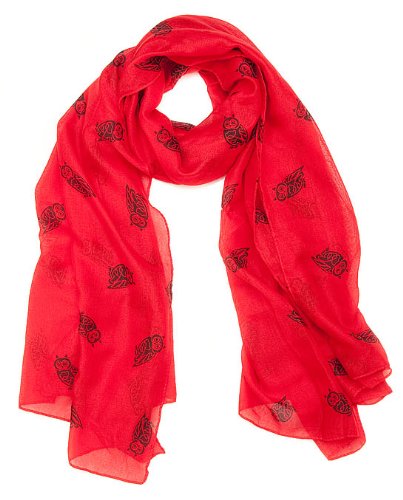 Womens New Large Red Owl Print Cotton Feel Scarf