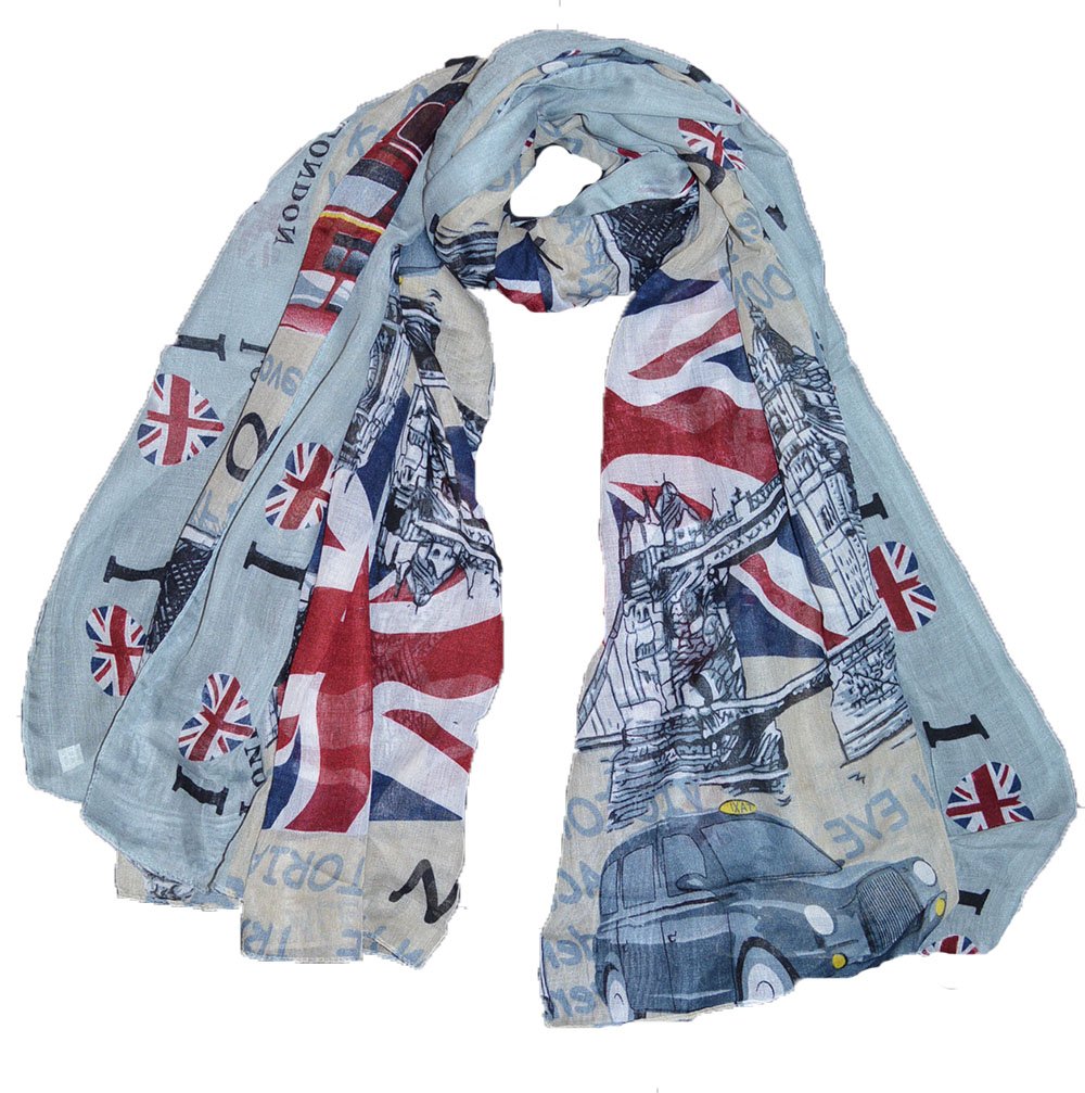 London UK Union Jack Flag Large Maxi Scarf Love london Grey