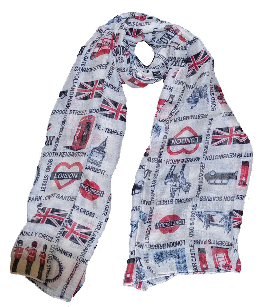 London uk Streets Union Jack Large Maxi Scarf Cream Love London
