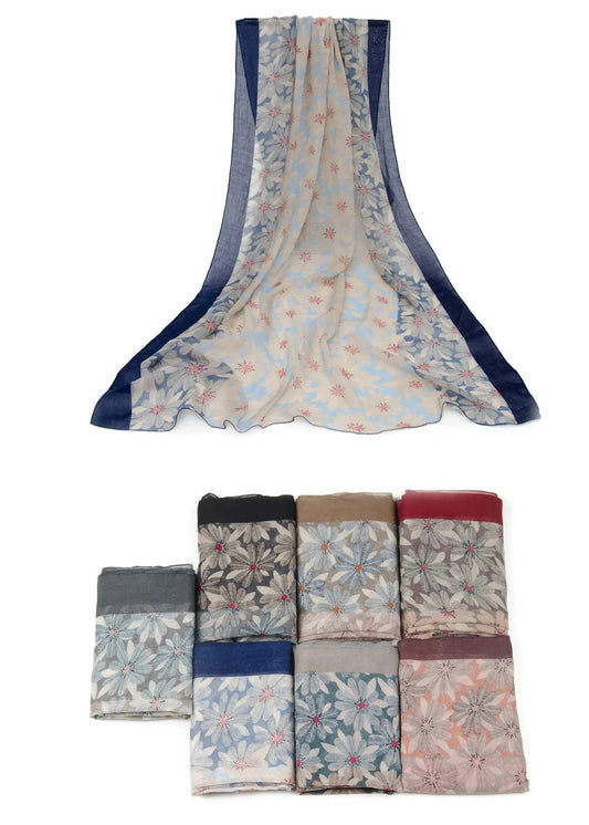 NEW Gorgeous Ladies Women's Girls 3 Tone Sunflower Print with Border Scarf Scarves Stole Wrap