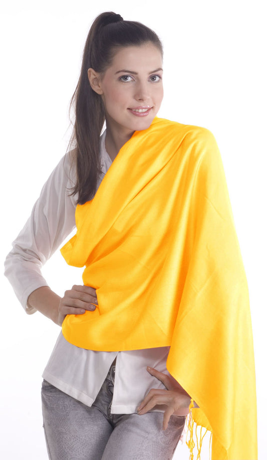 Premium Viscose Pashmina Shawl Stole Wrap Scarf in Marigold Yellow (28X78)""