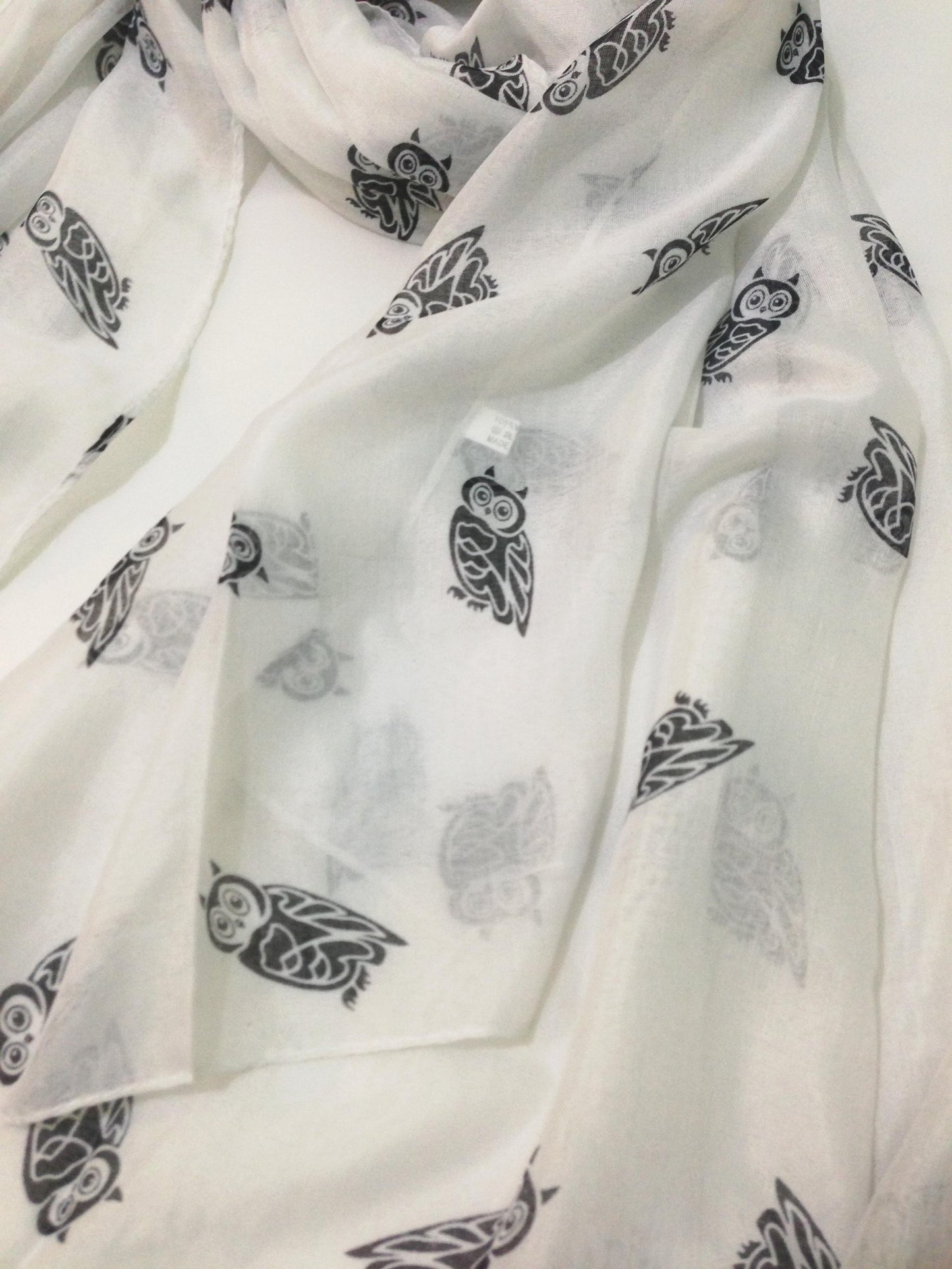 World of Shawls Beautiful White Owl Bird Print Pattern Maxi Large Oversized Shawl Scarf Sarong Wrap