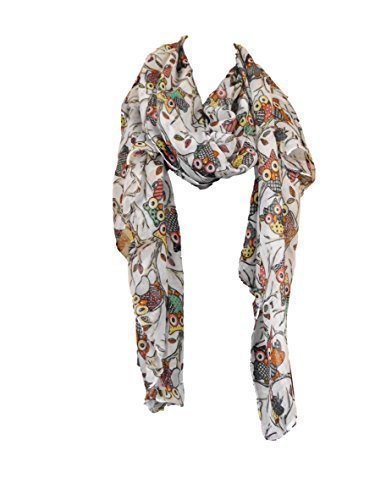 World of Shawls Beautiful White Owl Bird Print Pattern Maxi Large Oversized Shawl Scarf Sarong Wrap