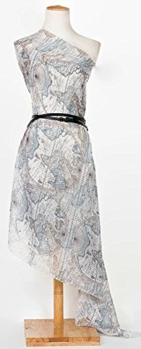 Beautiful Designer World Map Print Pattern Maxi Scarf Wrap Shawl Hijab Sarong Big Oversize (Silver)