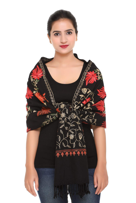 Exclusive Range Women's Ladies 100% Wool Pashmina Hand Embroidery Luxuriously Warm and Super Soft Shawl Scarf Wrap Stole