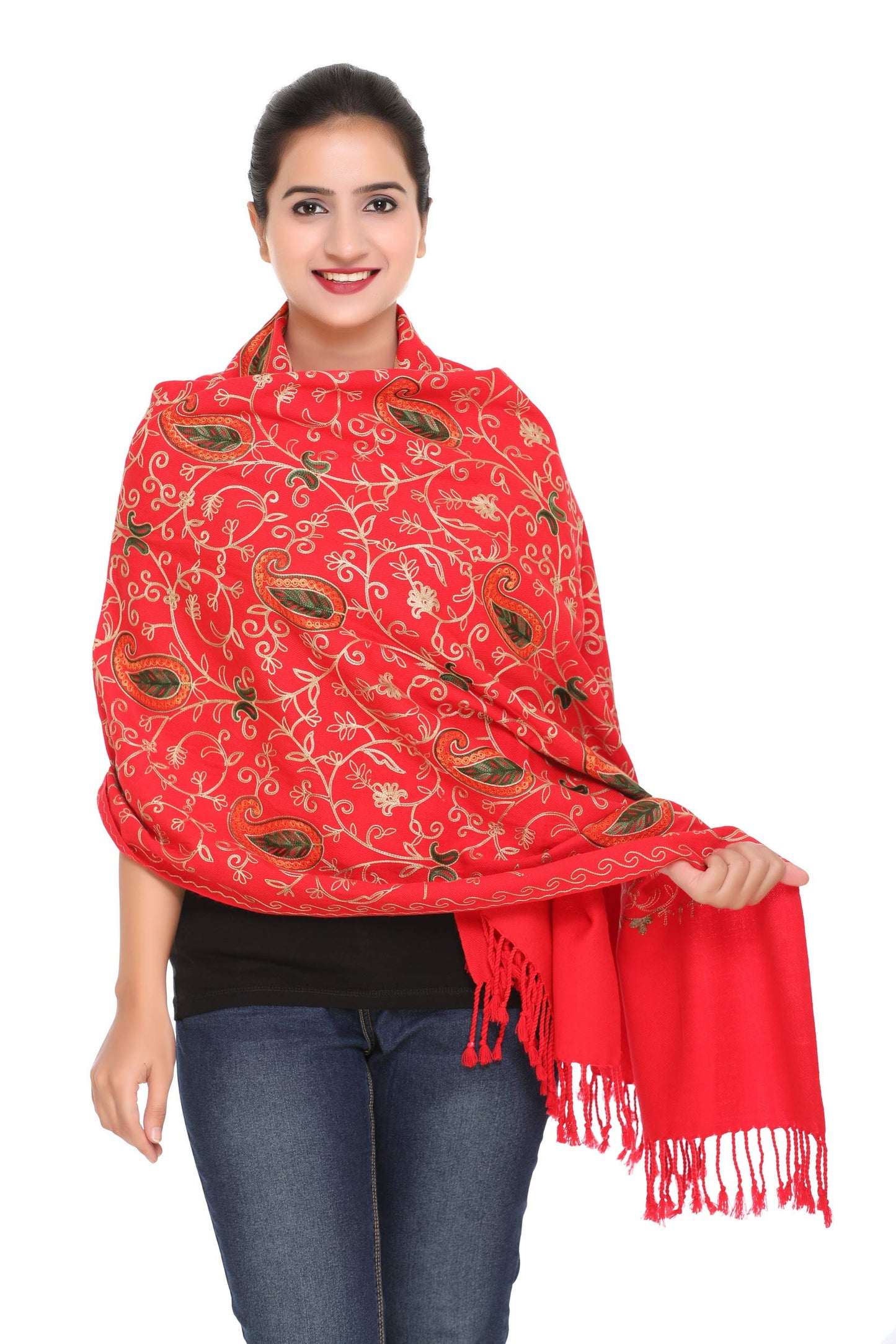 Exclusive Range Women's Ladies 100% Wool Pashmina Hand Embroidery Luxuriously Warm and Super Soft Shawl Scarf Wrap Stole
