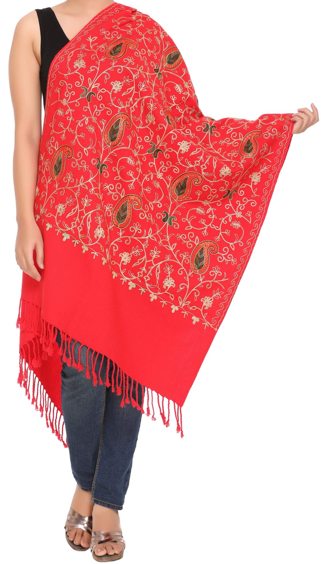 Exclusive Range Women's Ladies 100% Wool Pashmina Hand Embroidery Luxuriously Warm and Super Soft Shawl Scarf Wrap Stole