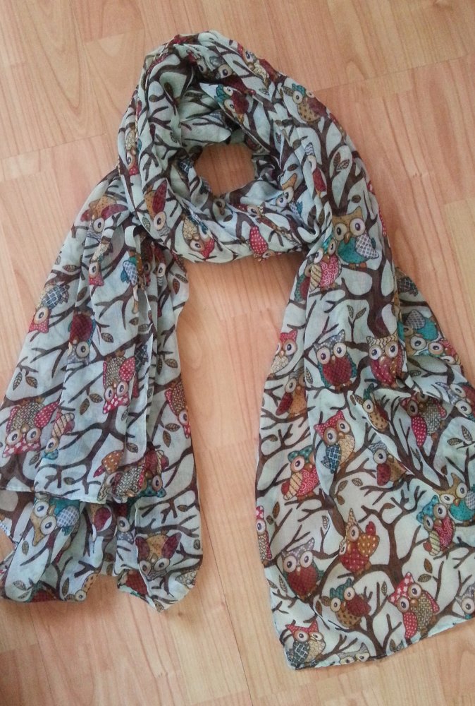 Owl Print Scarf Bird Patterns Ladies Fashion Scarves Multi Color (Aqua)