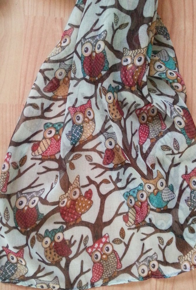 Owl Print Scarf Bird Patterns Ladies Fashion Scarves Multi Color (Aqua)