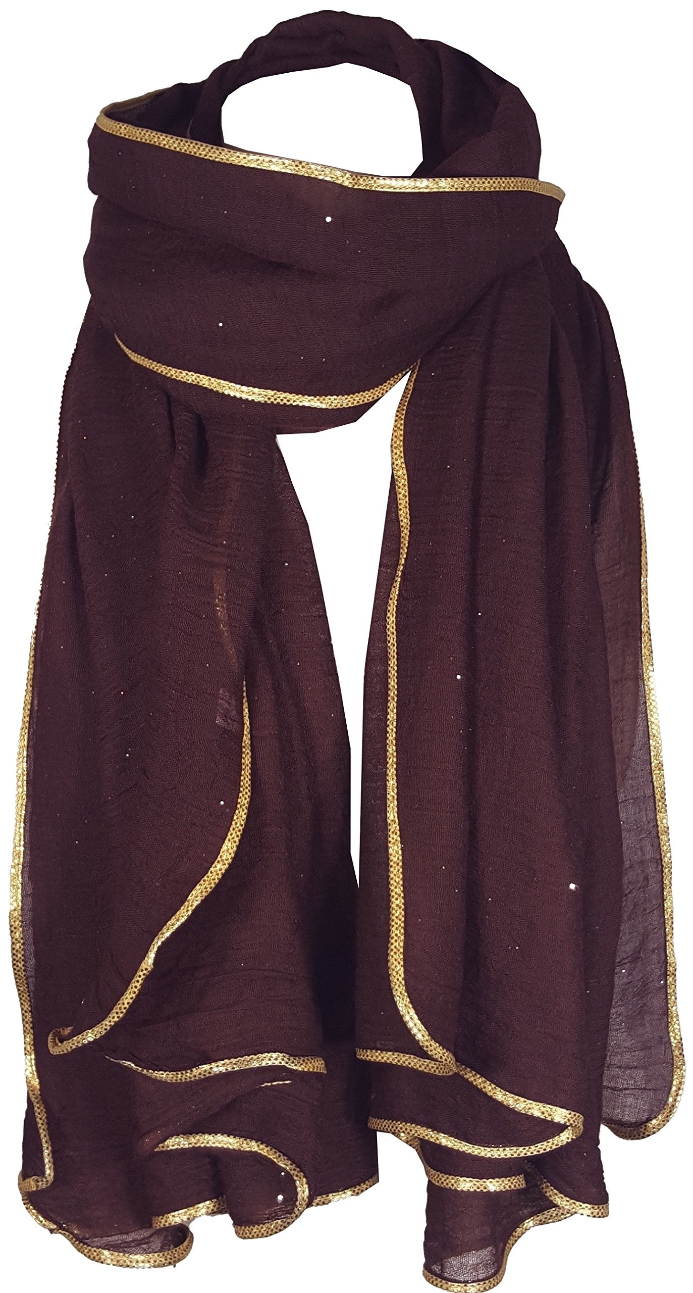 World of Shawls SEASONAL SPECIAL New Ladies Celebrity Style Glitter Sparkle Stardust with Gold Piping Border Scarf Scarves Maxi Wrap Wedding Party Gift