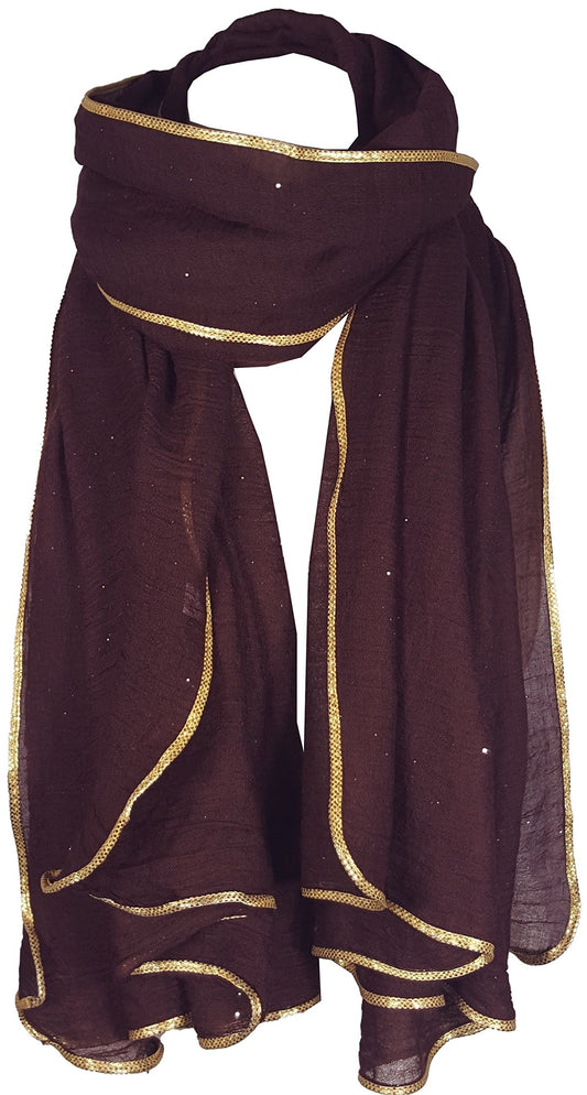 World of Shawls SEASONAL SPECIAL New Ladies Celebrity Style Glitter Sparkle Stardust with Gold Piping Border Scarf Scarves Maxi Wrap Wedding Party Gift