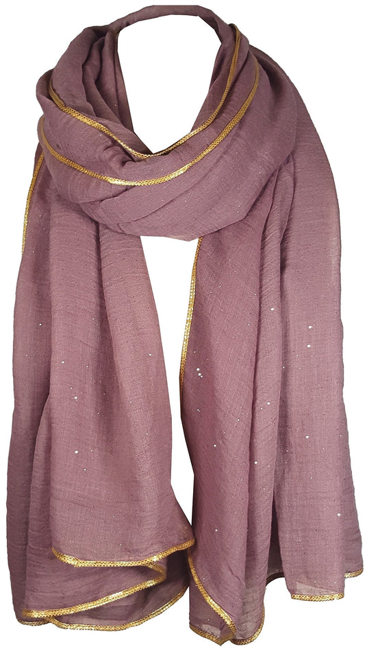 World of Shawls SEASONAL SPECIAL New Ladies Celebrity Style Glitter Sparkle Stardust with Gold Piping Border Scarf Scarves Maxi Wrap Wedding Party Gift