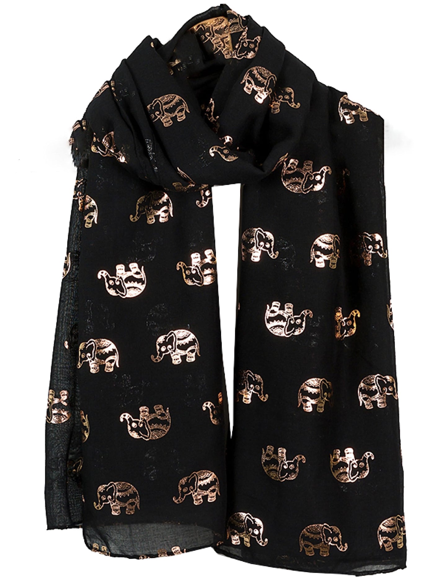World of Shawls Metallic Rose Gold Beautiful Thai Elephant Print Women Scarf Shawl Scarves Wrap Beach Cover Gift