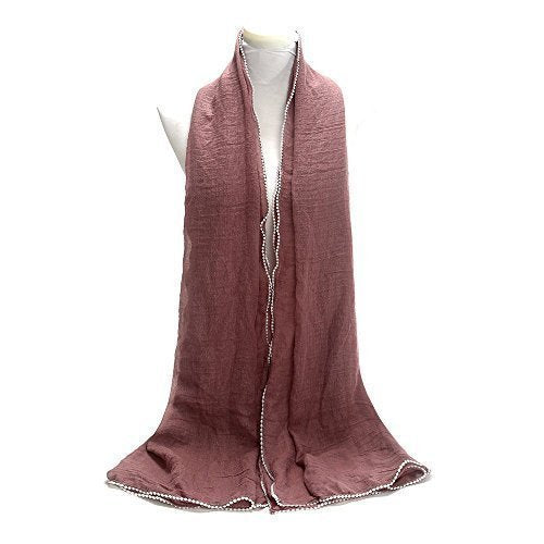 World of Shawls NEW Ladies Crinkle Effect With Delicate White Pearl Border Scarf Maxi Wrap Shawl Pashmina Style Large Warm and Soft Wedding Party Occasion