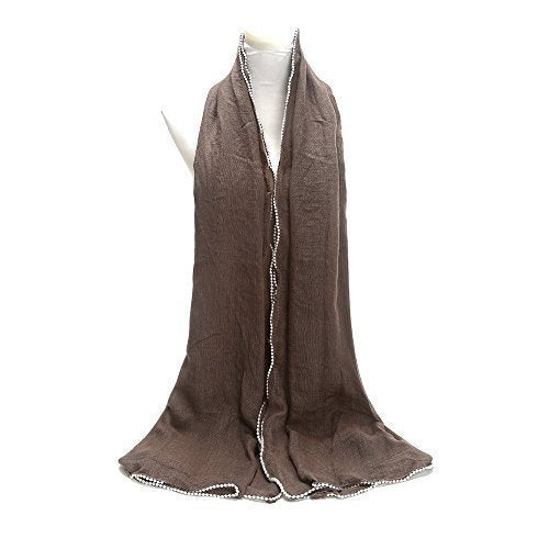 World of Shawls NEW Ladies Crinkle Effect With Delicate White Pearl Border Scarf Maxi Wrap Shawl Pashmina Style Large Warm and Soft Wedding Party Occasion