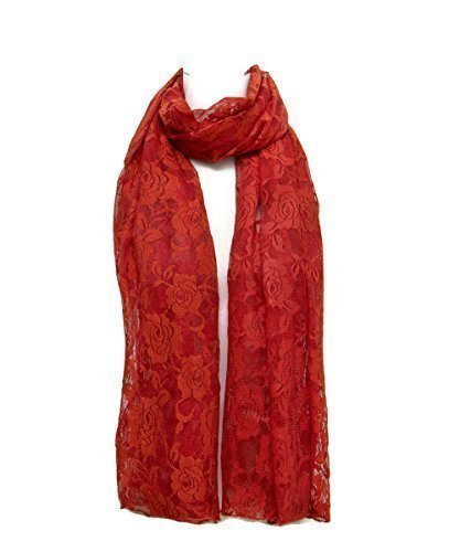 World of Shawls PARTY SPECIAL!!! Ladies Sheer Lace Rose Floral Design Scarf Stole Wrap. Luxurious Soft Lightweight.