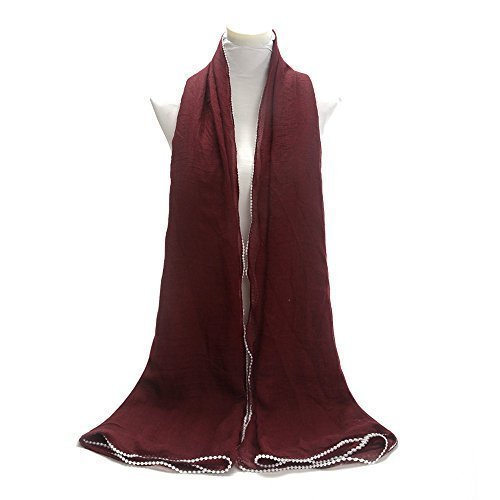 World of Shawls NEW Ladies Crinkle Effect With Delicate White Pearl Border Scarf Maxi Wrap Shawl Pashmina Style Large Warm and Soft Wedding Party Occasion