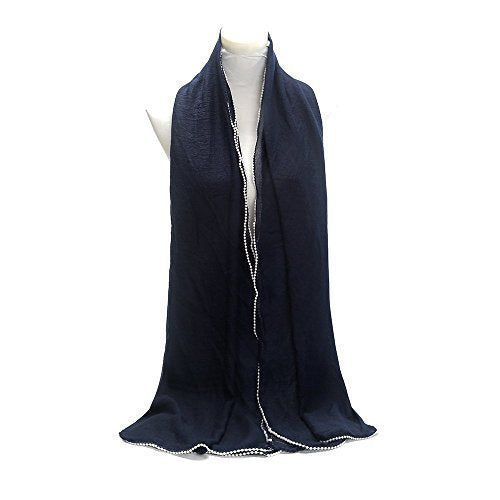 World of Shawls NEW Ladies Crinkle Effect With Delicate White Pearl Border Scarf Maxi Wrap Shawl Pashmina Style Large Warm and Soft Wedding Party Occasion
