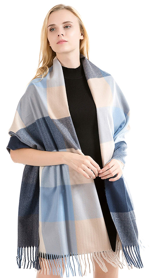 World of Shawls Winter Scarf for Women Ladies with Plaid Block Checkered Tartan Blanket Stylish Wrap Shawl - Colourful Soft and Cozy