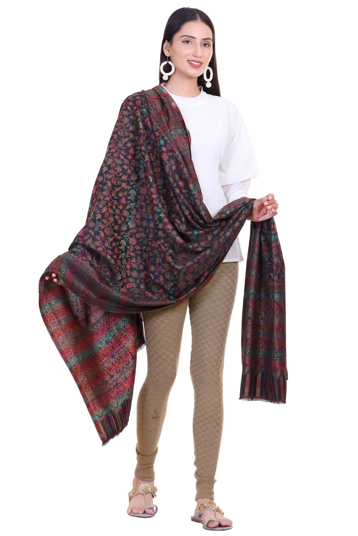 World of Shawls Extra Large 40x80 Inch Kashmiri Style Shawl for Women – Soft Stole with Paisley & Floral Design | Oversized Winter Wrap, Elegant Party Wear Scarf & Everyday