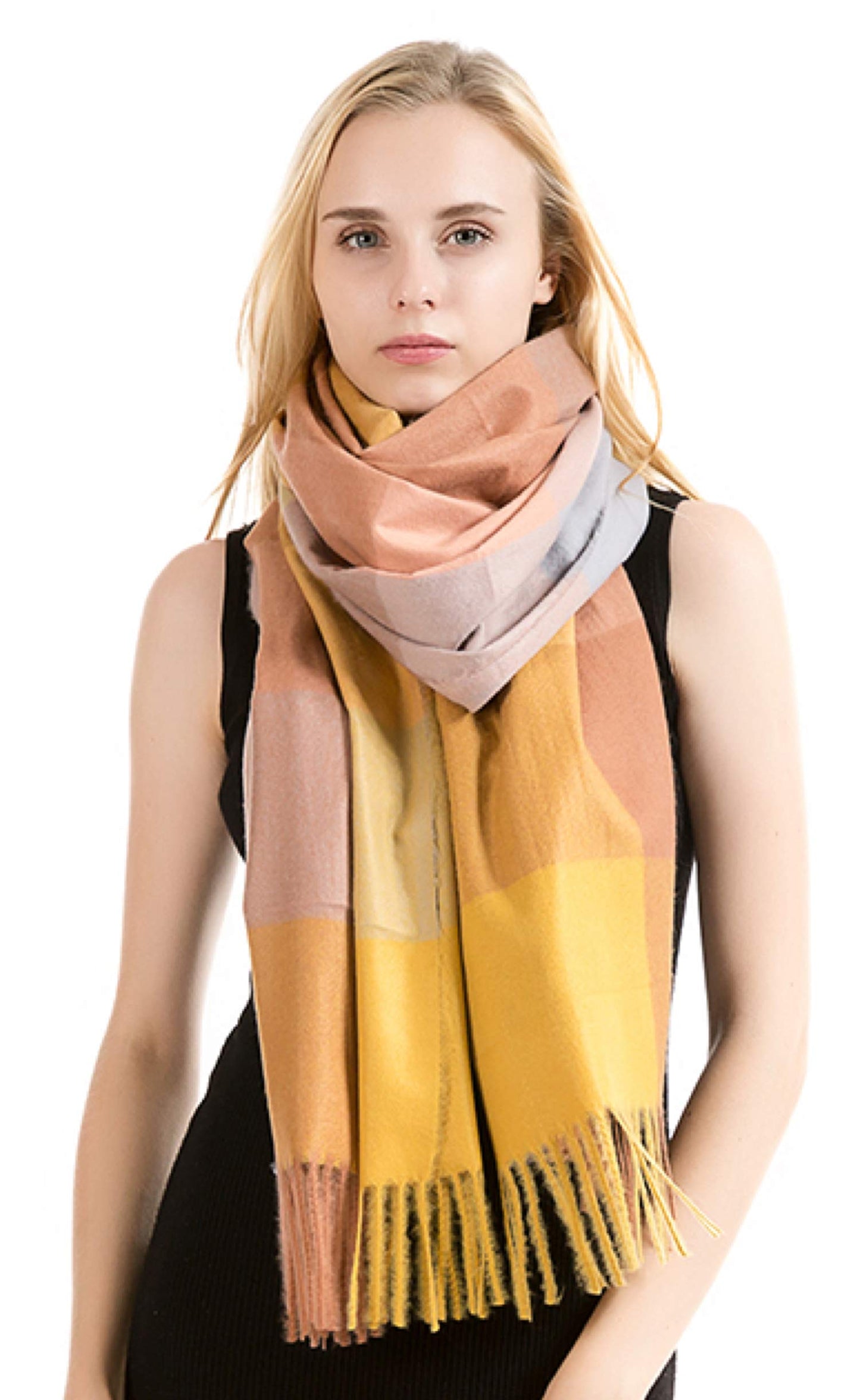 World of Shawls Winter Scarf for Women Ladies with Plaid Block Checkered Tartan Blanket Stylish Wrap Shawl - Colourful Soft and Cozy