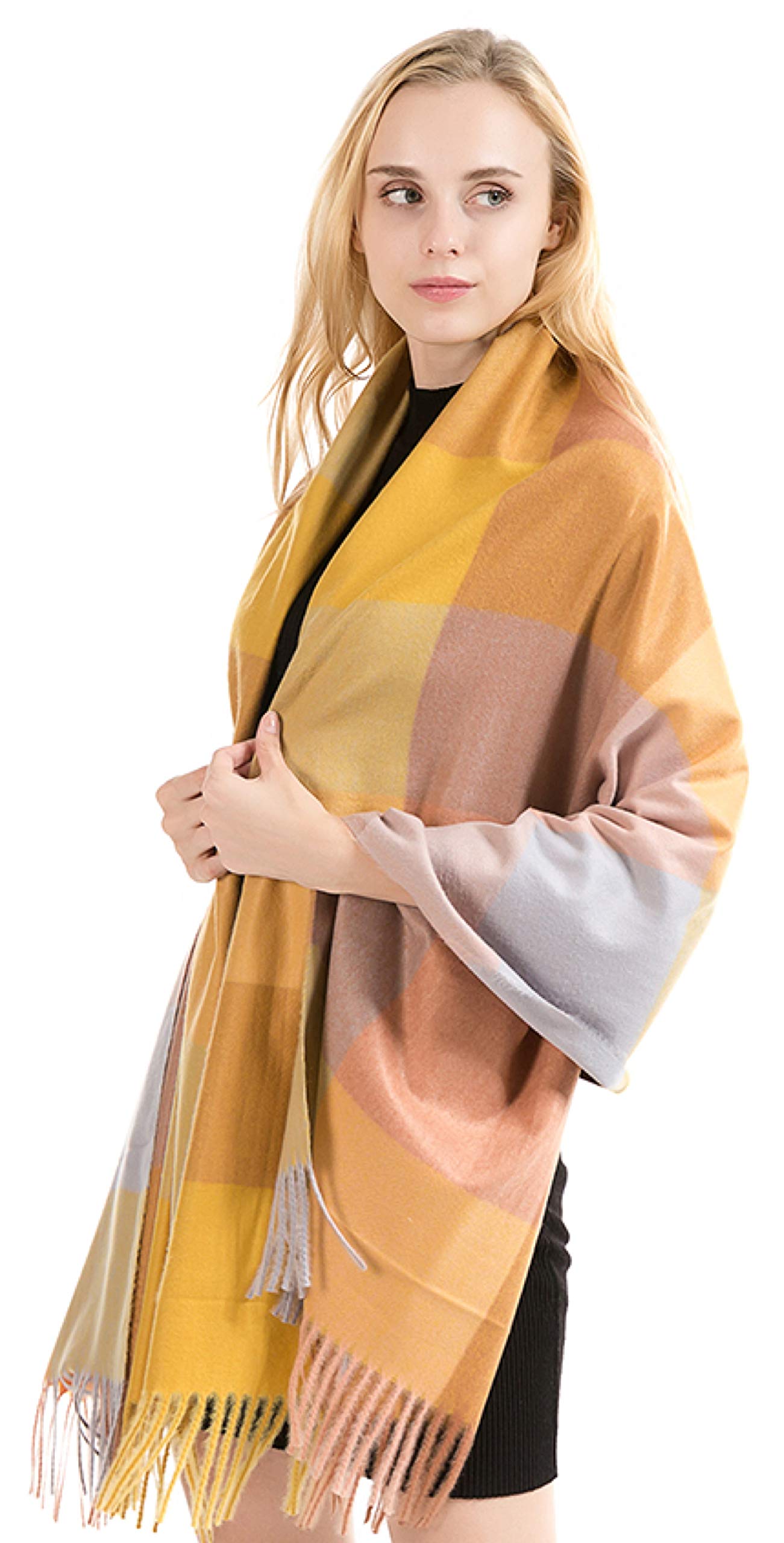 World of Shawls Winter Scarf for Women Ladies with Plaid Block Checkered Tartan Blanket Stylish Wrap Shawl - Colourful Soft and Cozy