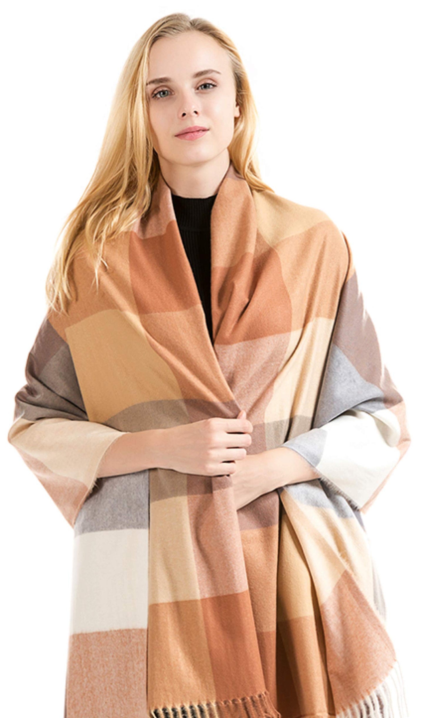 World of Shawls Winter Scarf for Women Ladies with Plaid Block Checkered Tartan Blanket Stylish Wrap Shawl - Colourful Soft and Cozy