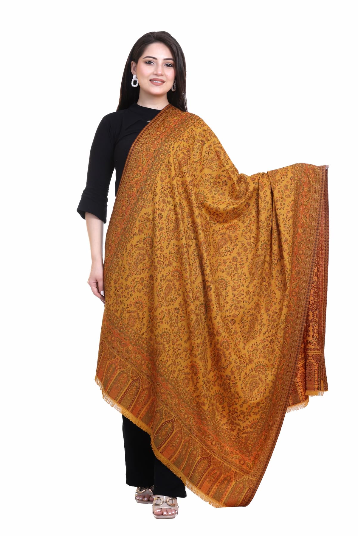 World of Shawls Extra Large 40x80 Inch Kashmiri Style Shawl for Women – Soft Stole with Paisley & Floral Design | Oversized Winter Wrap, Elegant Party Wear Scarf & Everyday