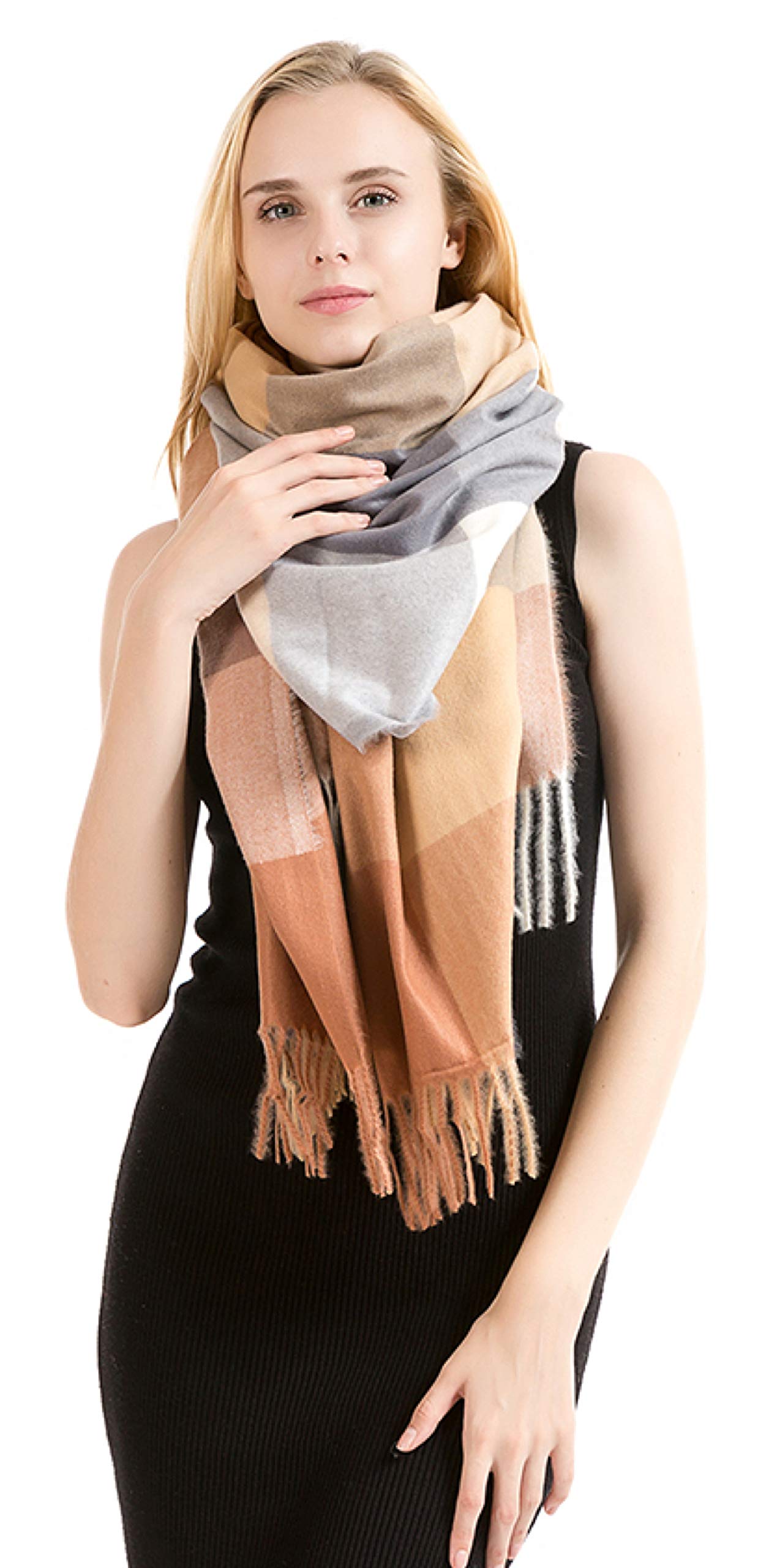 World of Shawls Winter Scarf for Women Ladies with Plaid Block Checkered Tartan Blanket Stylish Wrap Shawl - Colourful Soft and Cozy
