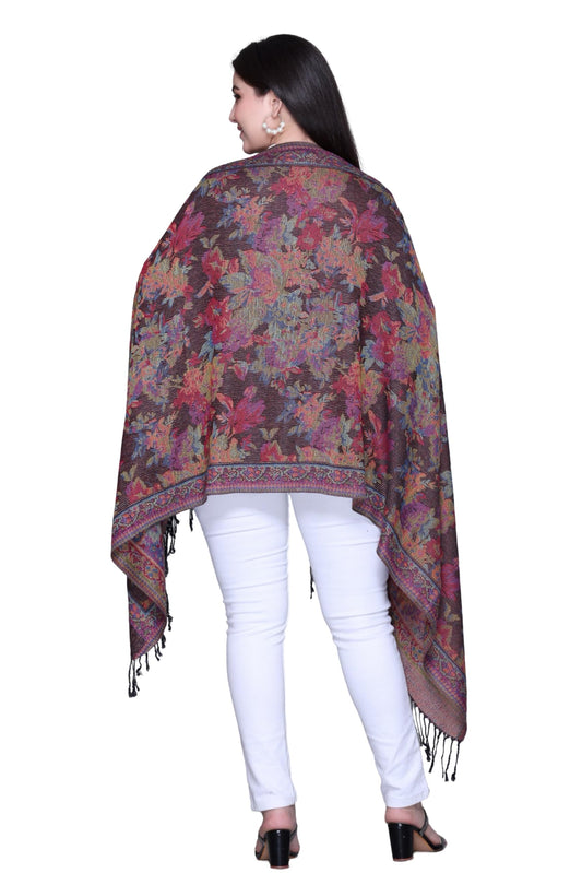 World of Shawls Mosaic-inspired Designs Elegant Floral Silk Feel Shawl with Tassels, Lightweight Wrap for All Seasons