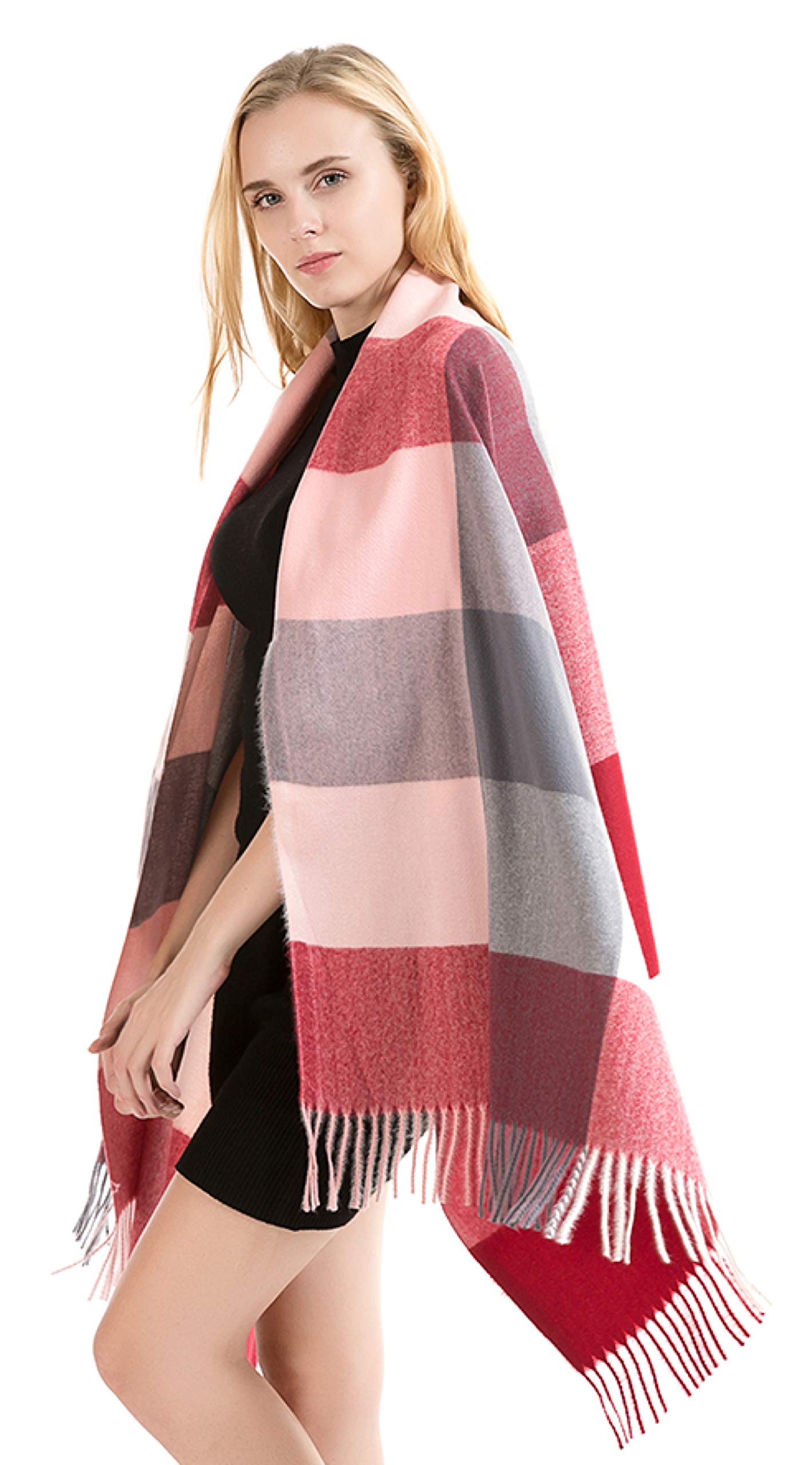 World of Shawls Winter Scarf for Women Ladies with Plaid Block Checkered Tartan Blanket Stylish Wrap Shawl - Colourful Soft and Cozy