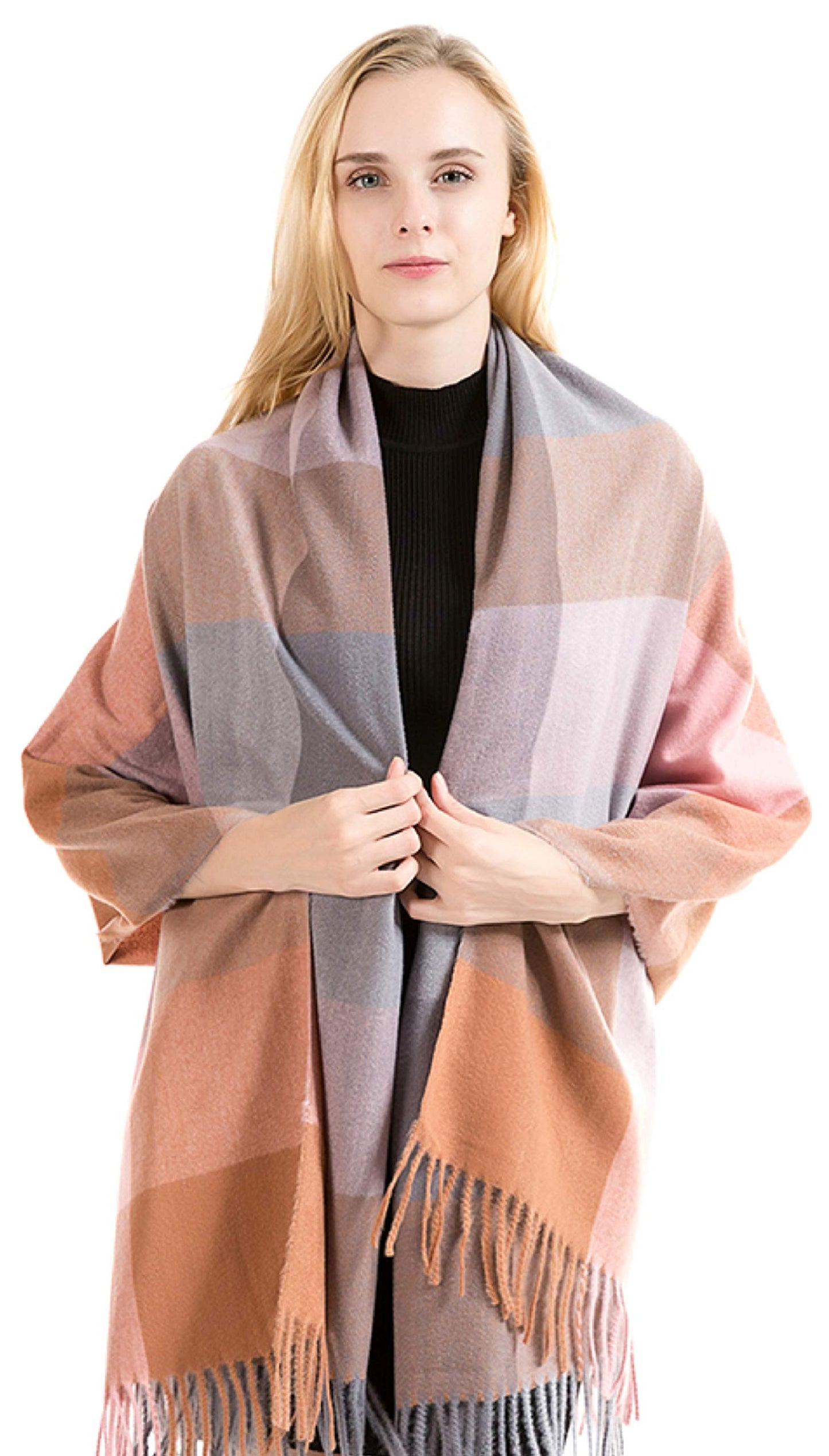World of Shawls Winter Scarf for Women Ladies with Plaid Block Checkered Tartan Blanket Stylish Wrap Shawl - Colourful Soft and Cozy