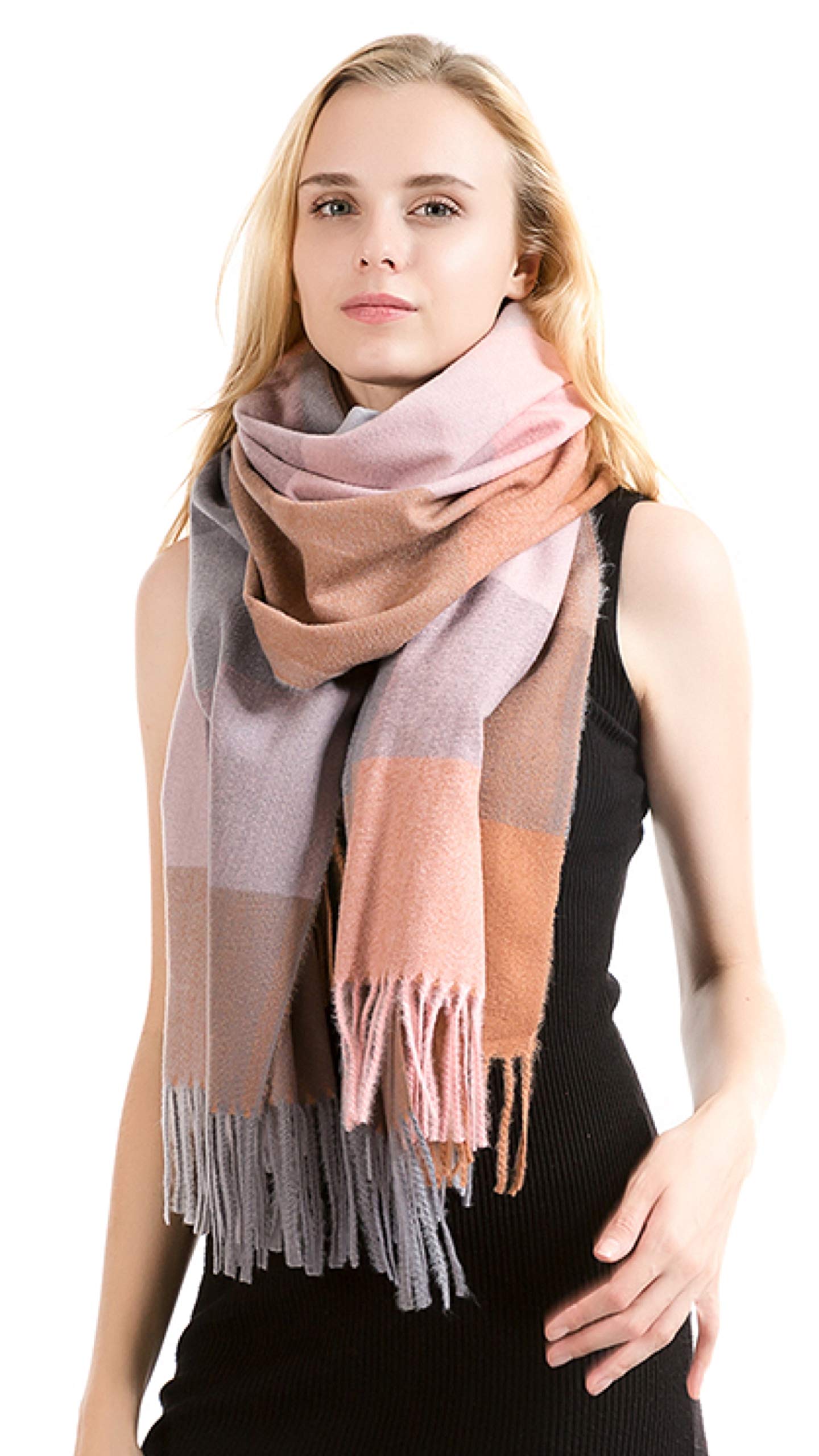 World of Shawls Winter Scarf for Women Ladies with Plaid Block Checkered Tartan Blanket Stylish Wrap Shawl - Colourful Soft and Cozy