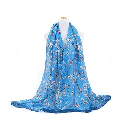 World of Shawls Ladies Women's Colorful Japanese Cherry Blossom Bird And Floral Print Scarf Scarves Maxi Sarong Wrap