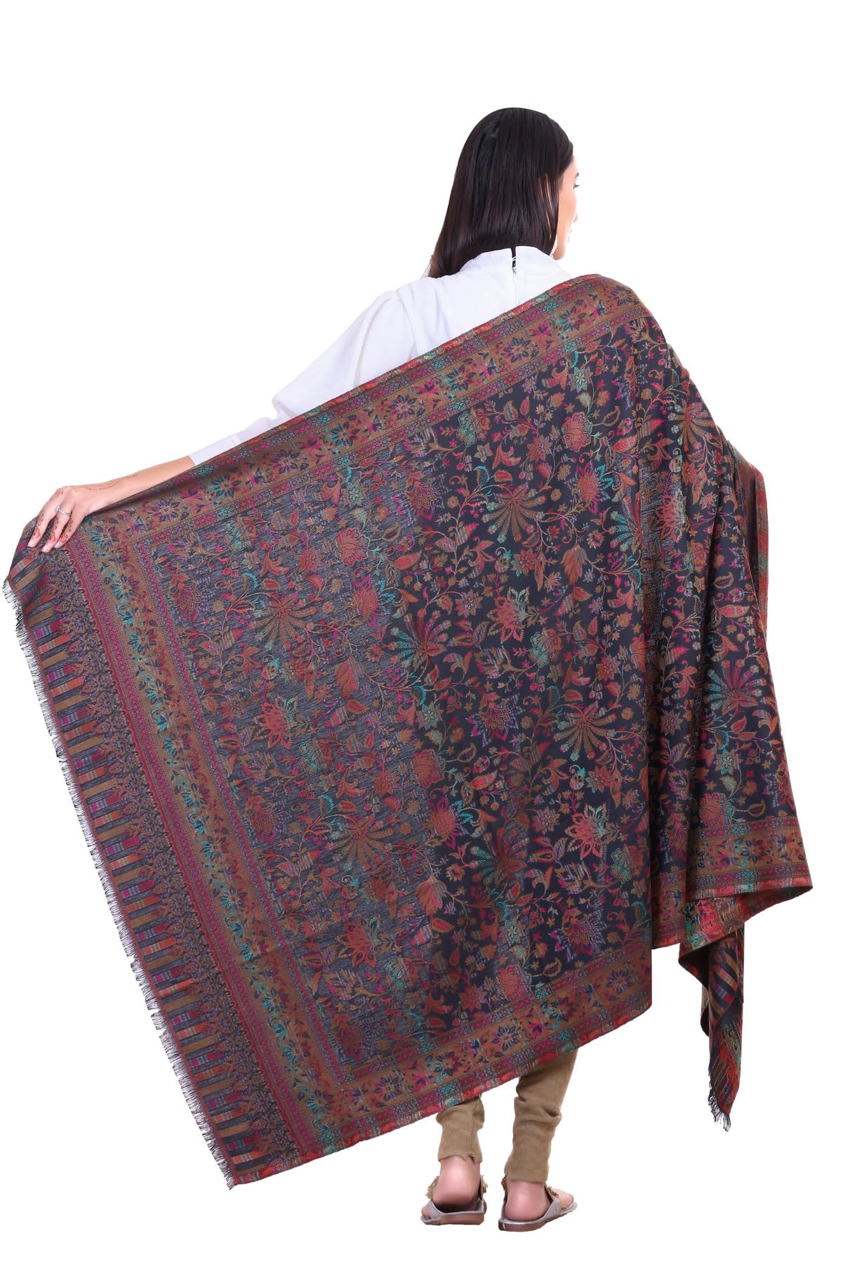 World of Shawls Extra Large 40x80 Inch Kashmiri Style Shawl for Women – Soft Stole with Paisley & Floral Design | Oversized Winter Wrap, Elegant Party Wear Scarf & Everyday