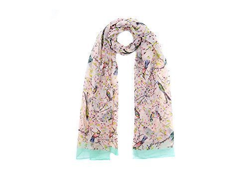 World of Shawls Ladies Women's Colorful Japanese Cherry Blossom Bird And Floral Print Scarf Scarves Maxi Sarong Wrap