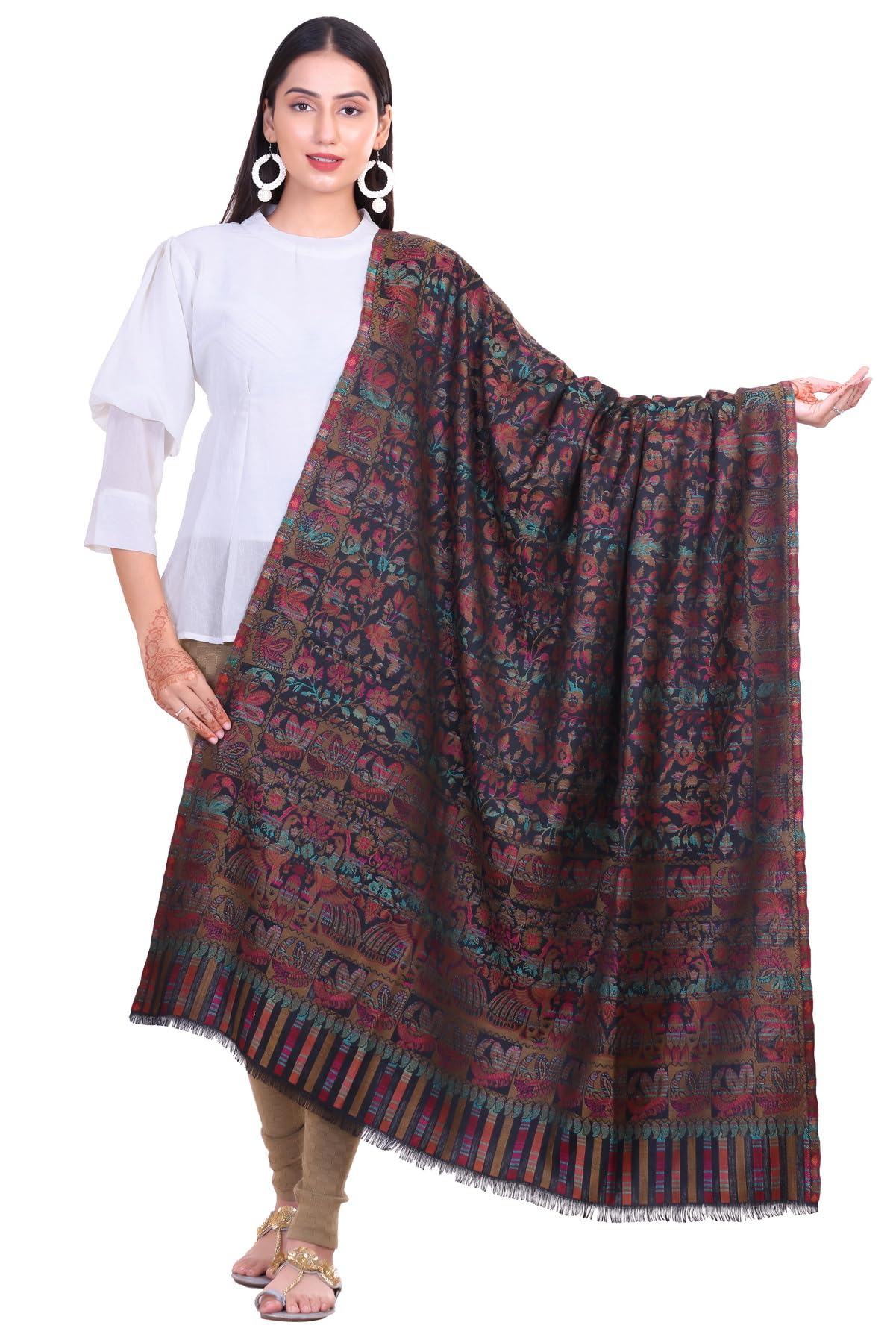 World of Shawls Extra Large 40x80 Inch Kashmiri Style Shawl for Women – Soft Stole with Paisley & Floral Design | Oversized Winter Wrap, Elegant Party Wear Scarf & Everyday