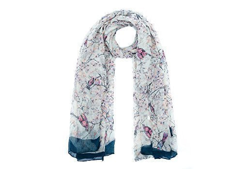 World of Shawls Ladies Women's Colorful Japanese Cherry Blossom Bird And Floral Print Scarf Scarves Maxi Sarong Wrap