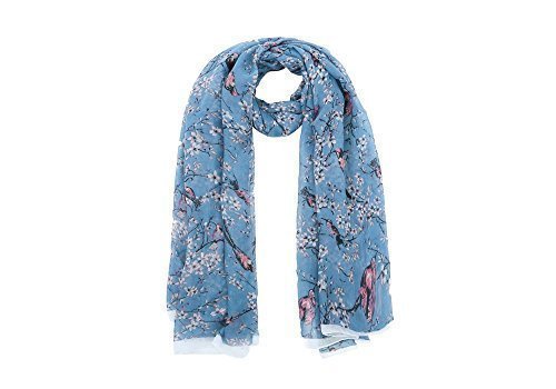 World of Shawls Ladies Women's Colorful Japanese Cherry Blossom Bird And Floral Print Scarf Scarves Maxi Sarong Wrap