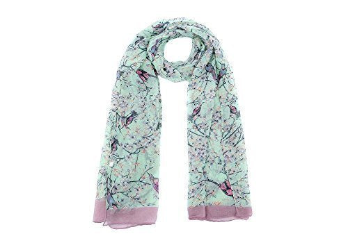 World of Shawls Ladies Women's Colorful Japanese Cherry Blossom Bird And Floral Print Scarf Scarves Maxi Sarong Wrap